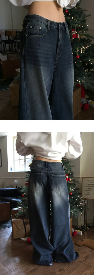 Folder Hem Snap Two-Way Faded Denim Pants - 4 Colors