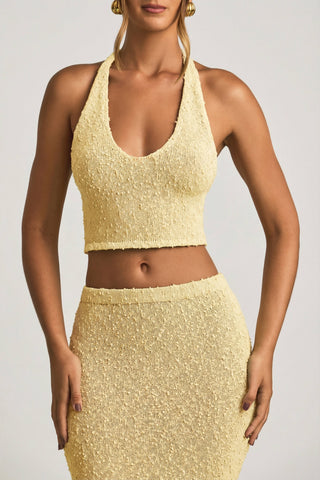 Boucl? Halterneck Crop Top in Yellow