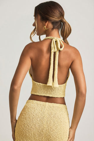 Boucl? Halterneck Crop Top in Yellow