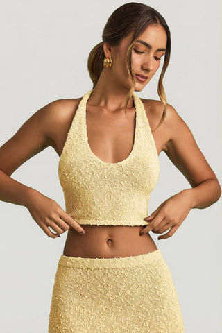 Boucl? Halterneck Crop Top in Yellow