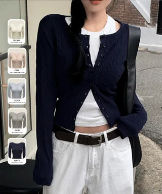 Round neck cardigan with Twisted - 5 colors