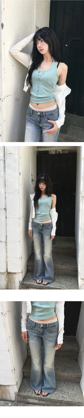 Pink Stitch Low-Rise Flared Pants