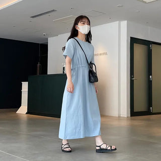 ex linen strap short-sleeved dress