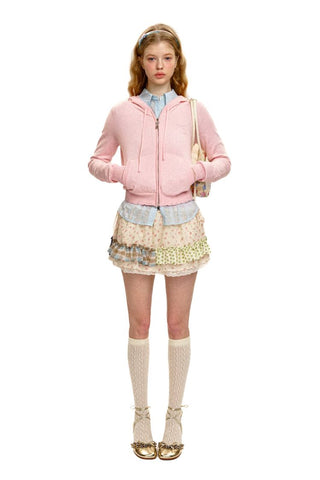 [Moromoro2] Handmade Patch Hooded Zip-Up  Cardigan