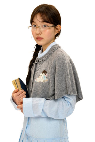 [Moromoro2] Girl & Horse Embroidered Cape  Sweater