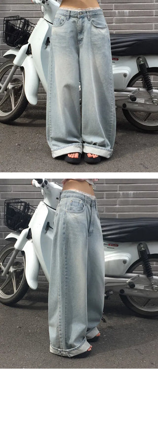 Highly Praised Split Super Wide Light Blue Faded Denim Pants