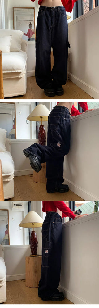 Patch wide Raw denim wide pants
