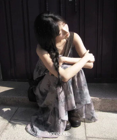 Condensed Milk Lavender Lace Long Sleeveless Dress