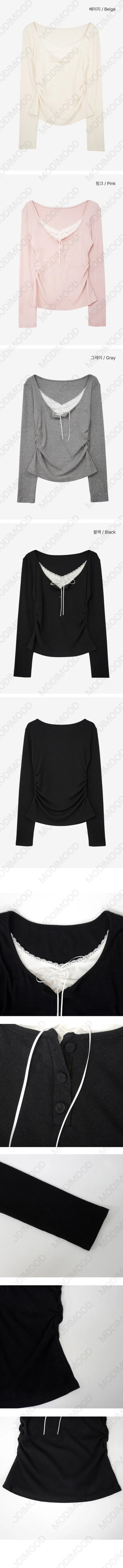 Baon Lace Shirring T-Shirt - 4 Colors