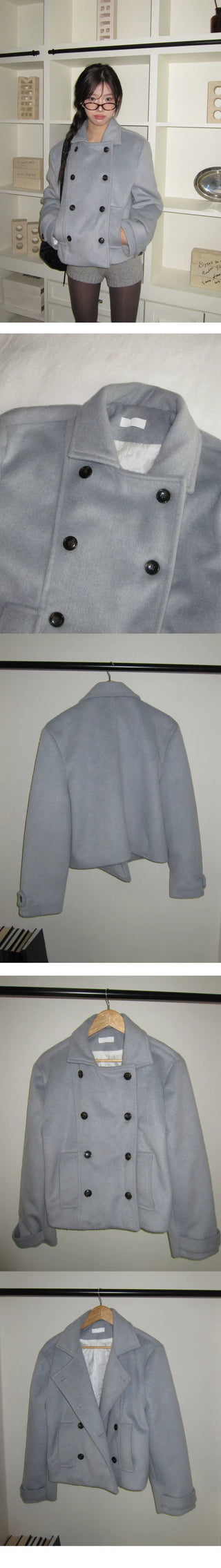 Double collar wool half coat - 3 colors