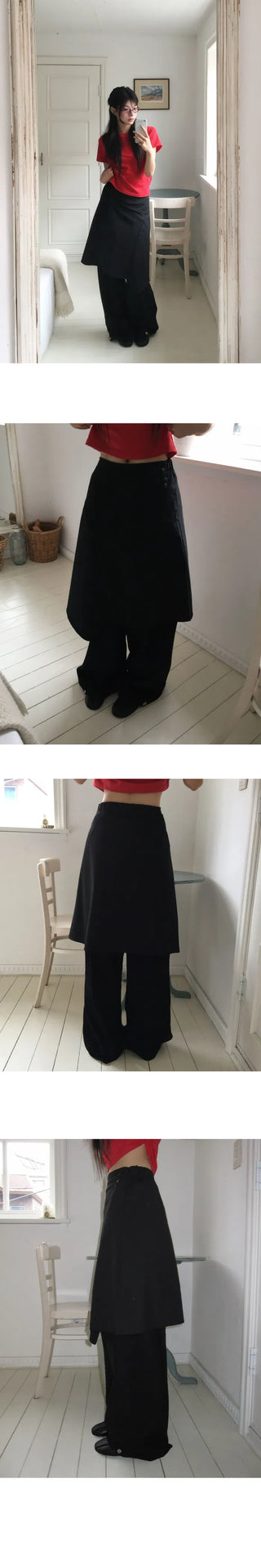 Unbalanced Striped Back Banding Midi Skirt - 2 Colors