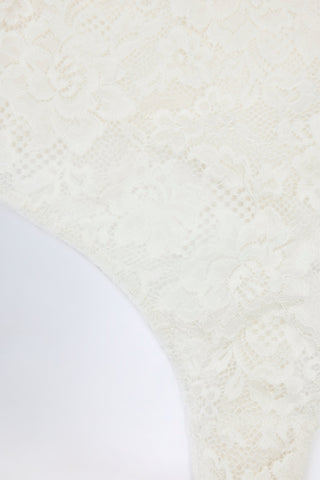 Sheer Lace Scalloped Plunge-Neck Bodysuit in White