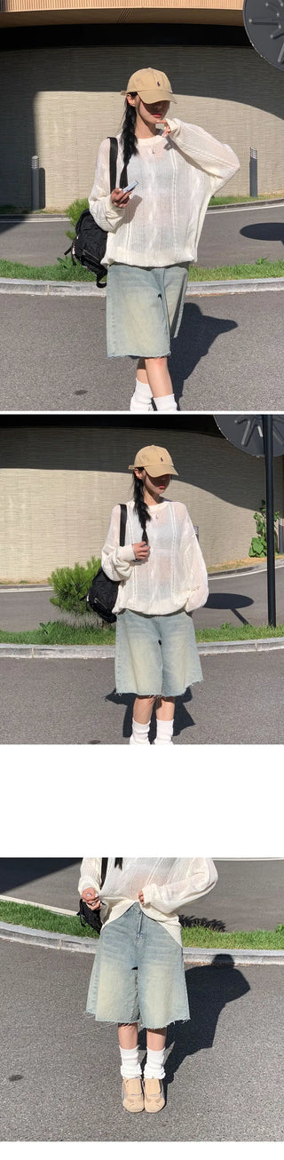Bermuda Faded Denim Cut Pants - 2 Colors