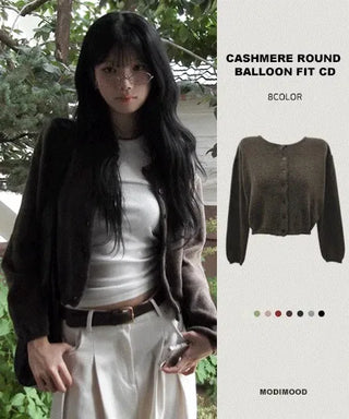 Cashmere Round Neck Balloon Cardigan - 8 Colors