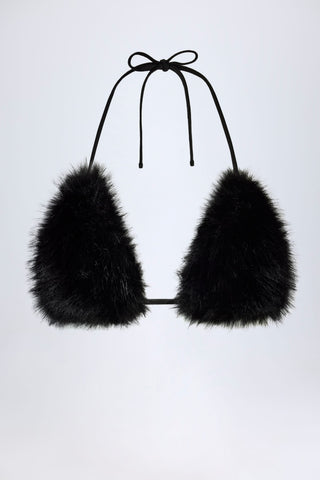 Faux Fur Triangle Bralette in Black