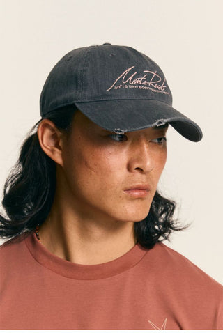 [Monterest] Washed Distressed Logo Embroidered Cap