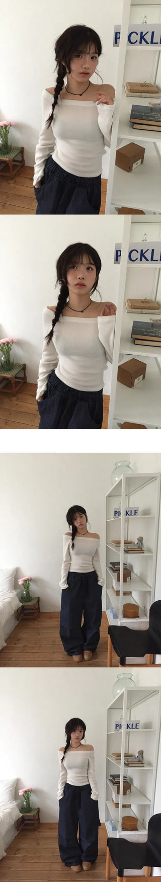 Planning Sunmer Denim Cargo Stripe Heavy Wide Pintuck Pants pt-2color