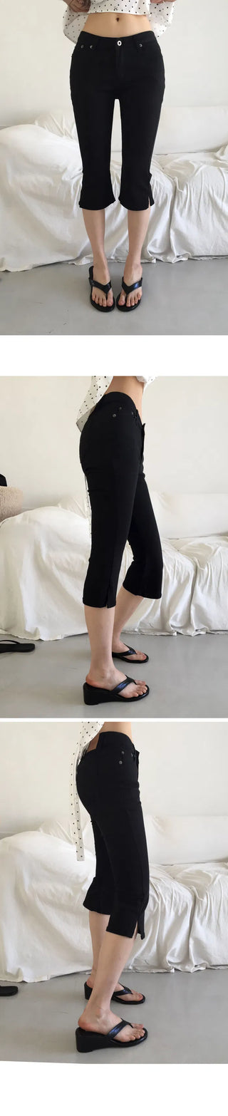 Capri Slit Cotton Spandex Pants - 2 colors