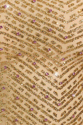 Embellished Asymmetric Scarf-Detail Top in Gold