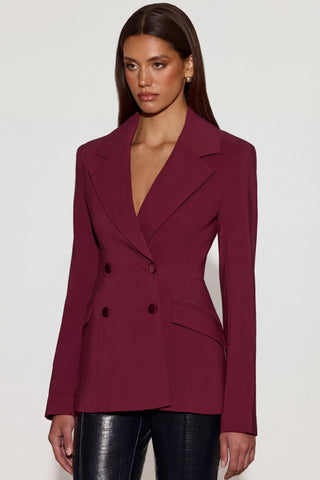 Structured Double-Breasted Blazer in Burgundy