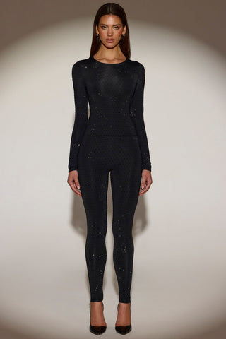 Embellished Jersey High-Waisted Leggings in Black