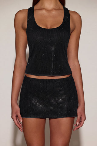 Embellished Jersey Scoop-Neck Racerback Top in Black