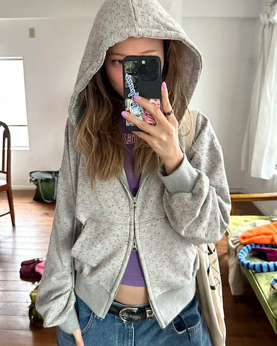 Mini Flower Double Zip Sweatshirt Hoodie