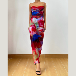 Contrast lace hem mesh cami maxi dress