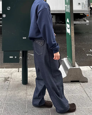 Studded pocket balloon denim pants