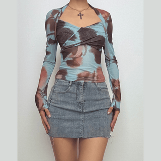 Long sleeve tie dye mesh top