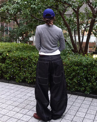 (Unisex) Color-block balloon denim pants