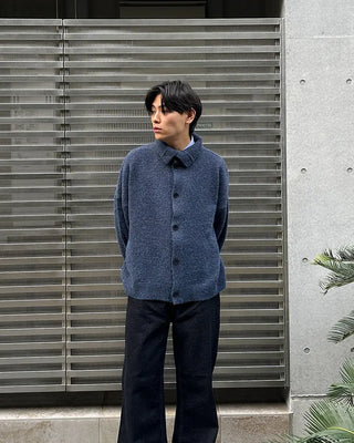 Polo collar multi-knit cardigan