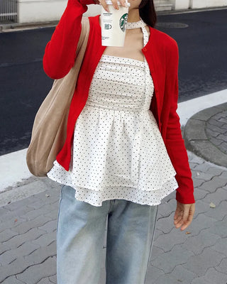 Scarf set with polka dot design sleeveless top