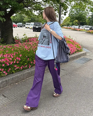 Patterned nylon drawstring bag