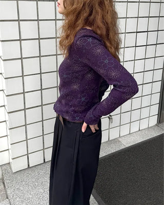 Floral print sheer long t-shirt