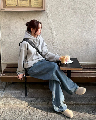 Balloon wide denim pants