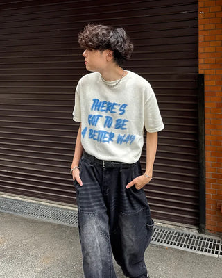 (Unisex) Marker Lettering Knit Half T-Shirt