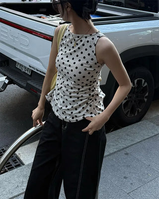 Polka Dot Round Neck Sleeveless