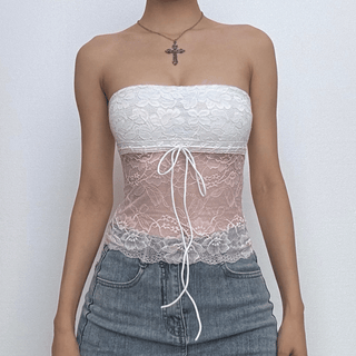 Lace knotted backless tube top