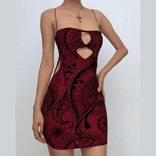 Mesh contrast hollow out cross back velvet cut out mini dress