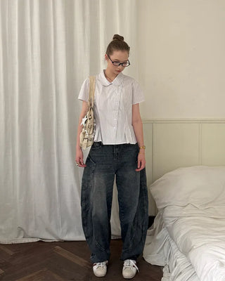 Striped pintuck shirt blouse