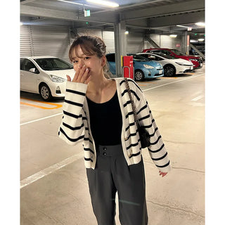 Striped double-button cardigan