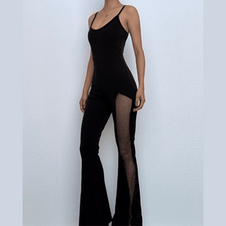 Sleeveless mesh flared jumpsuit