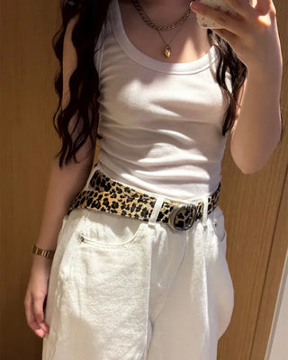 Round leopard belt