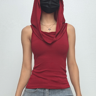 Sleeveless cowl neck hoodie ruched top