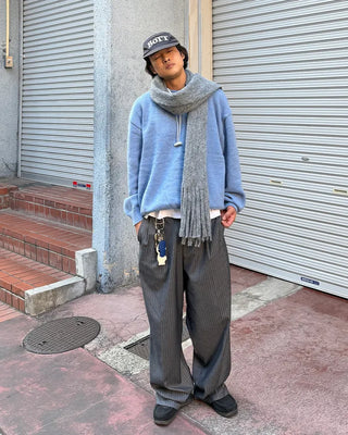 Two-pleat striped slacks