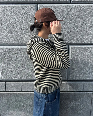 Oversized striped hooded zip-up