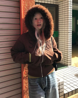 Corduroy Fur Hooded Zip