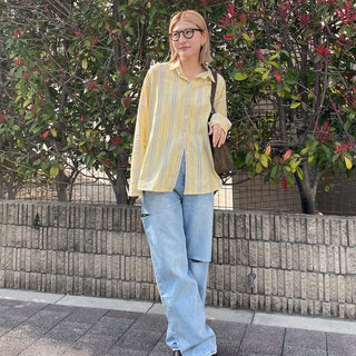 Side-slit vintage denim pants