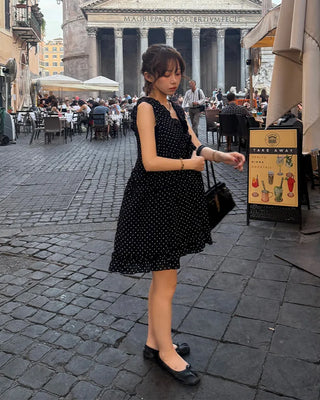 Polka dot tiered mini dress